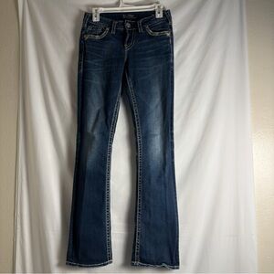 Silver Jeans Womens 27 Boot Cut Slim Mid Rise Dark Wash Denim Stretch Aiko 27x33